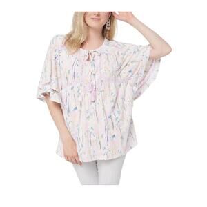 Haute Hippie Tribe Solid V-Neck Peasant Top Lilac Floral - Regular